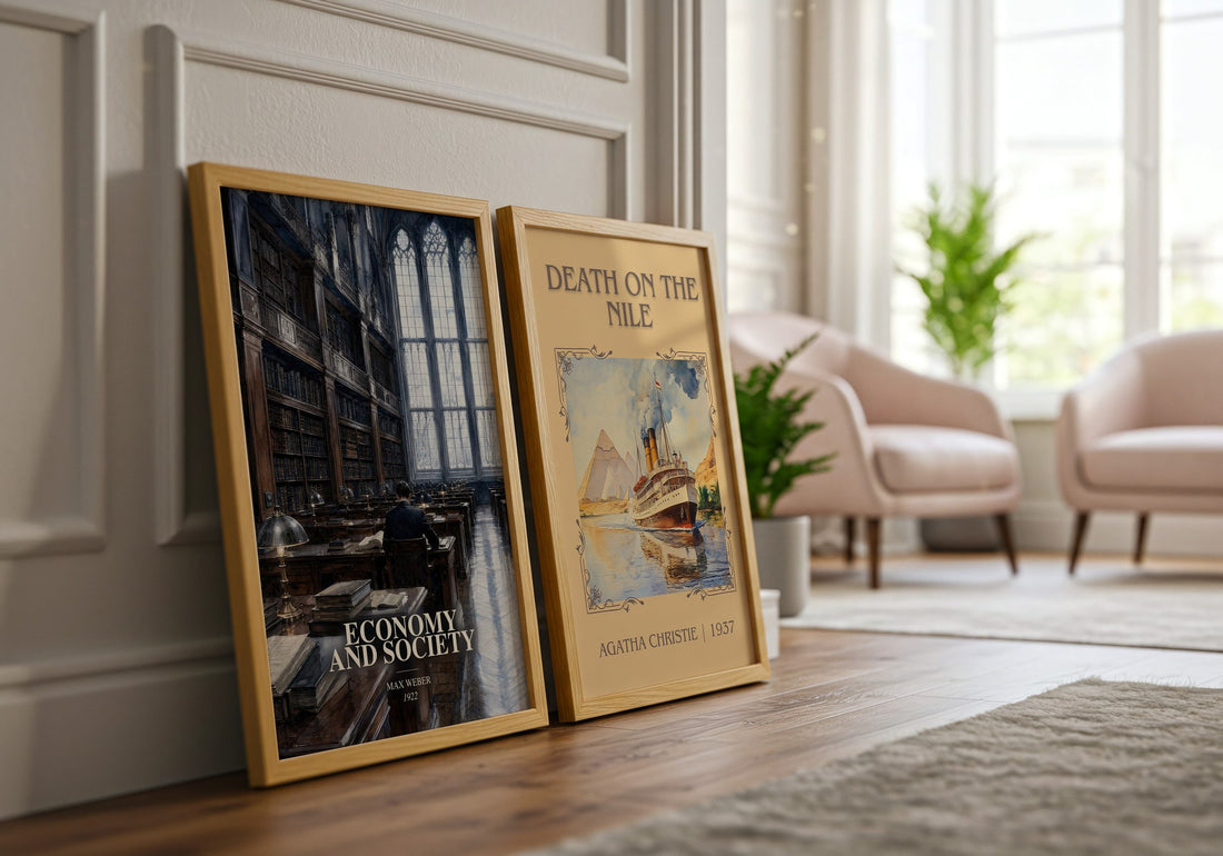 Economy and Society watercolour print framed by window – literary home decor