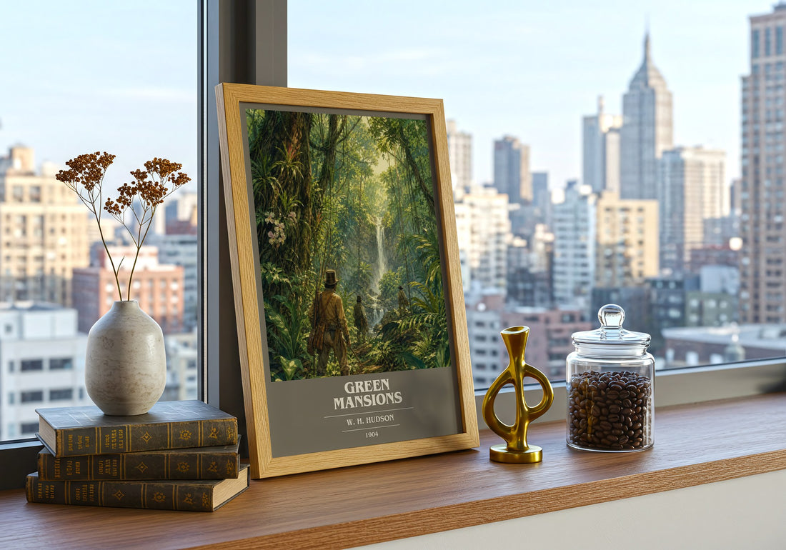 Green Mansions book cover print framed by window – literary home decor