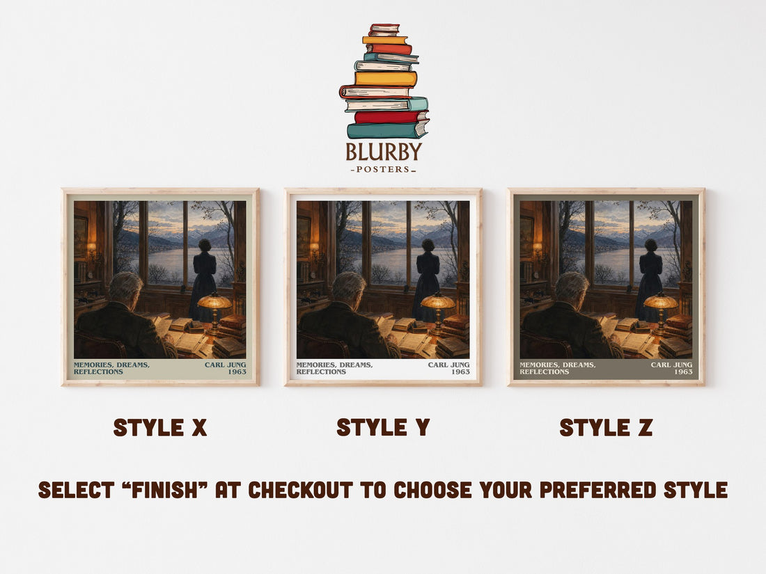 Memories, Dreams, Reflections literary print in frame leaning in hallway – memoir wall art (mockup)