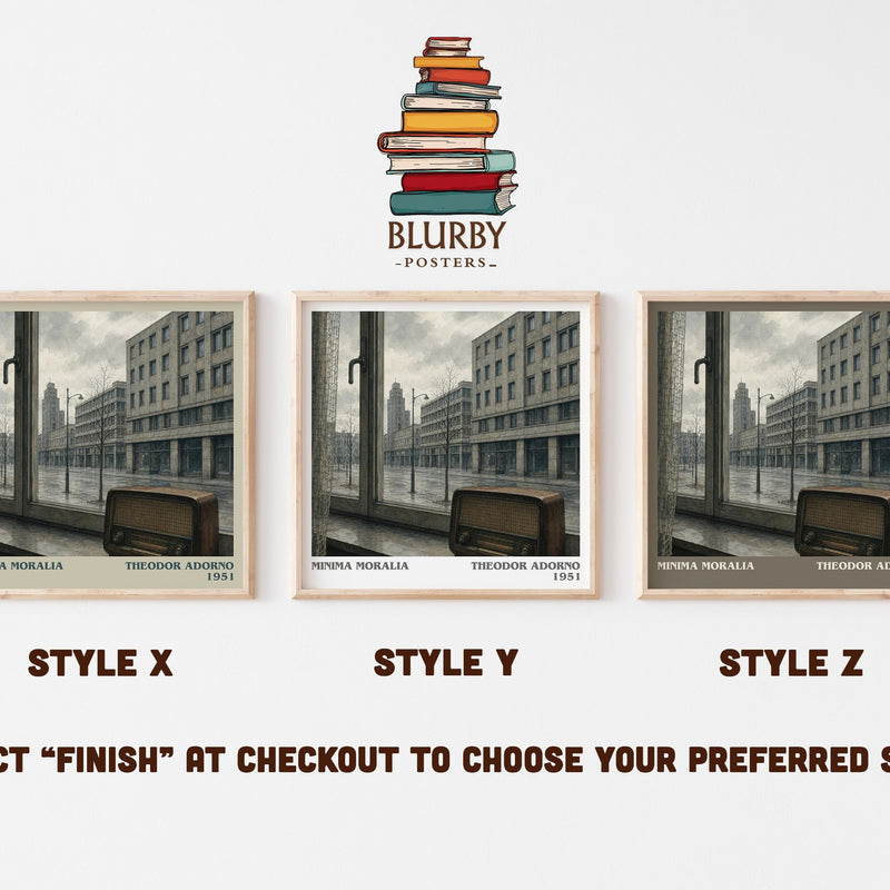 Minima Moralia literary print in frame leaning in hallway – philosophy wall art