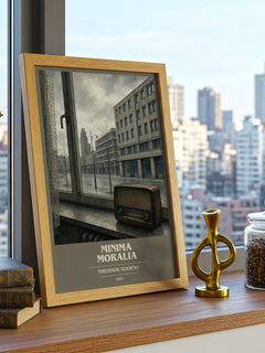 Minima Moralia book cover print framed by window – literary home decor
