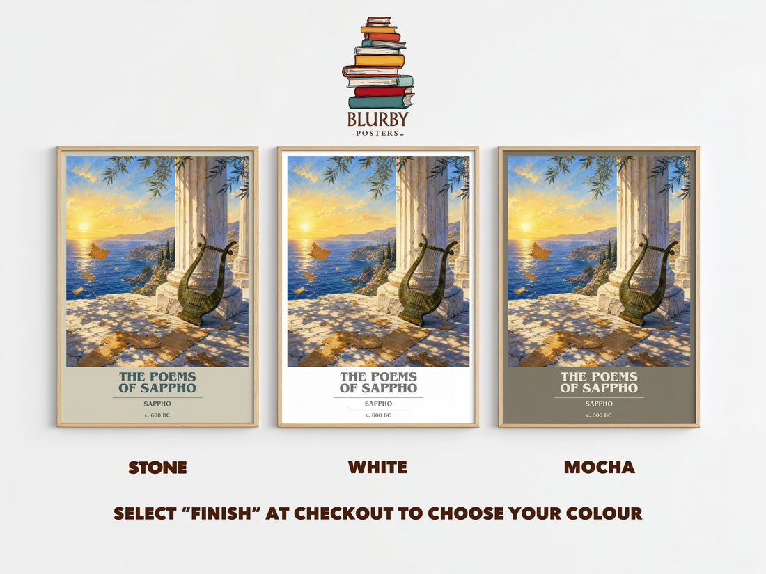 The Poems of Sappho book cover print framed by window – Stone, White and Mocha side by side – choose your colour