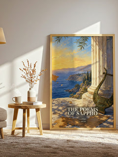 The Poems of Sappho watercolour print in frame leaning in hallway – poetry wall art