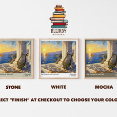 The Poems of Sappho literary print framed by window – Stone, White and Mocha square prints side by side – choose your colour