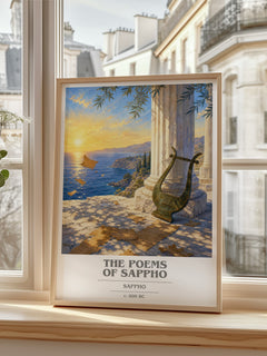 The Poems of Sappho book cover print in frame leaning in hallway – poetry wall art
