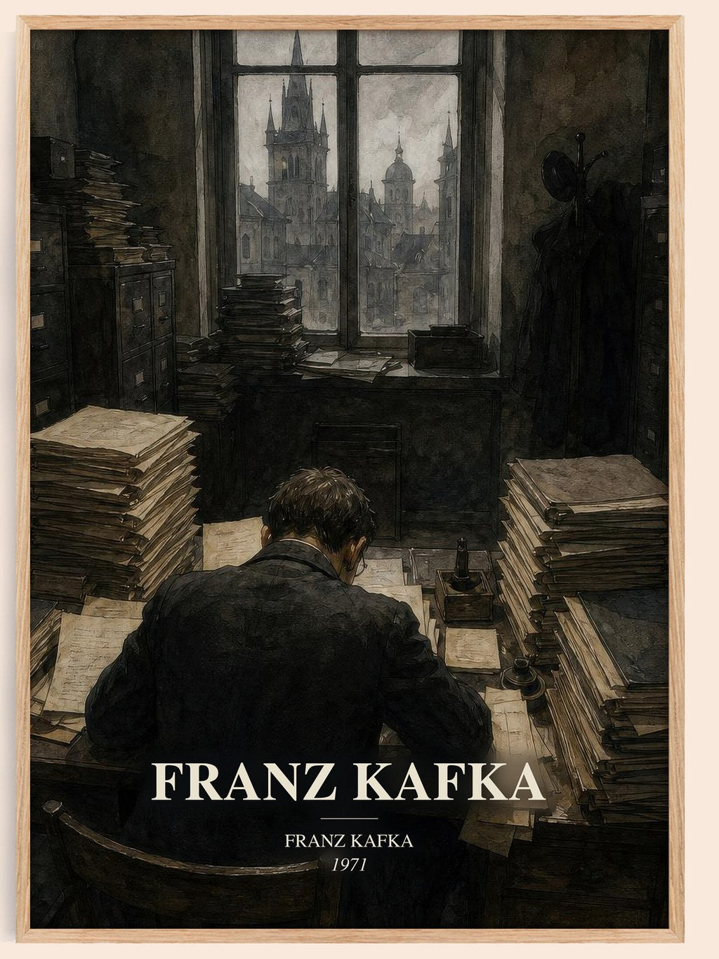 Franz Kafka watercolour book poster by Franz Kafka – framed literary art print