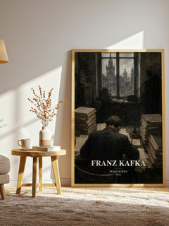 Franz Kafka watercolour print in frame leaning in hallway – literary fiction wall art