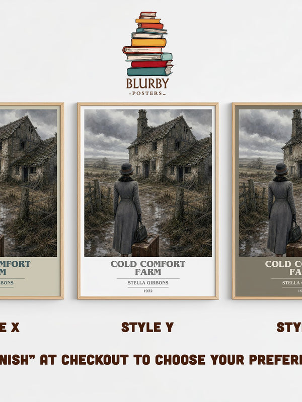 Cold Comfort Farm book cover print in frame leaning in hallway – satire wall art