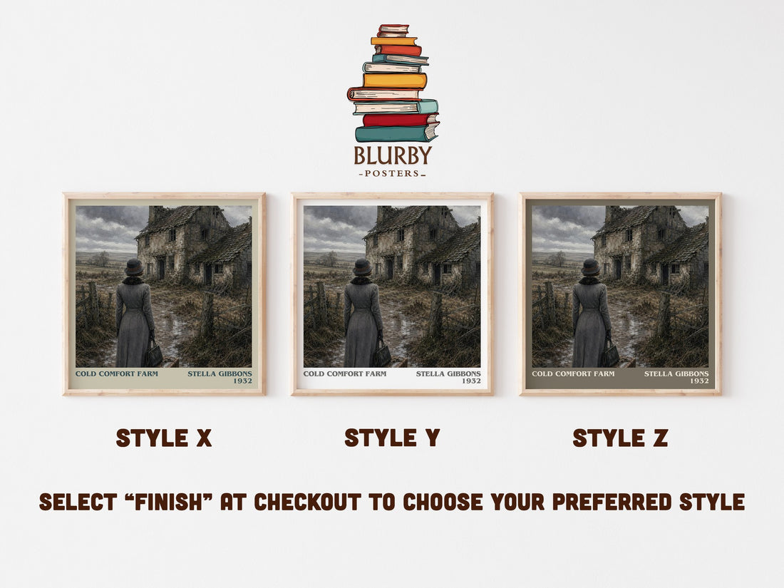 Cold Comfort Farm literary print in frame leaning in hallway – satire wall art (mockup)