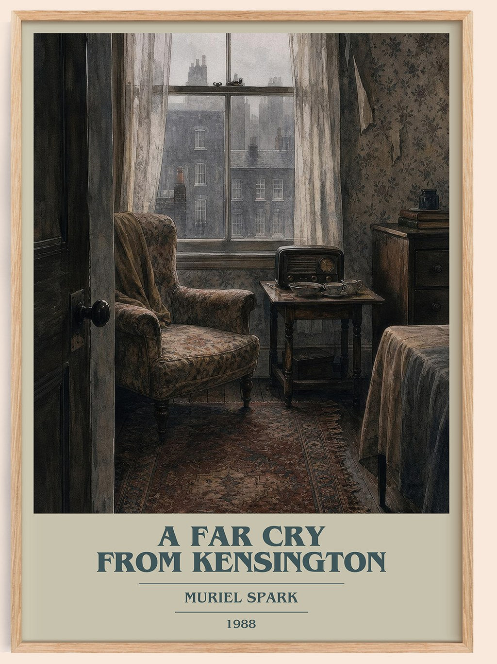 A Far Cry From Kensington book cover book poster by Muriel Spark – framed literary art print