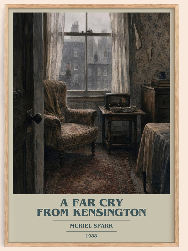 A Far Cry From Kensington book cover book poster by Muriel Spark – framed literary art print