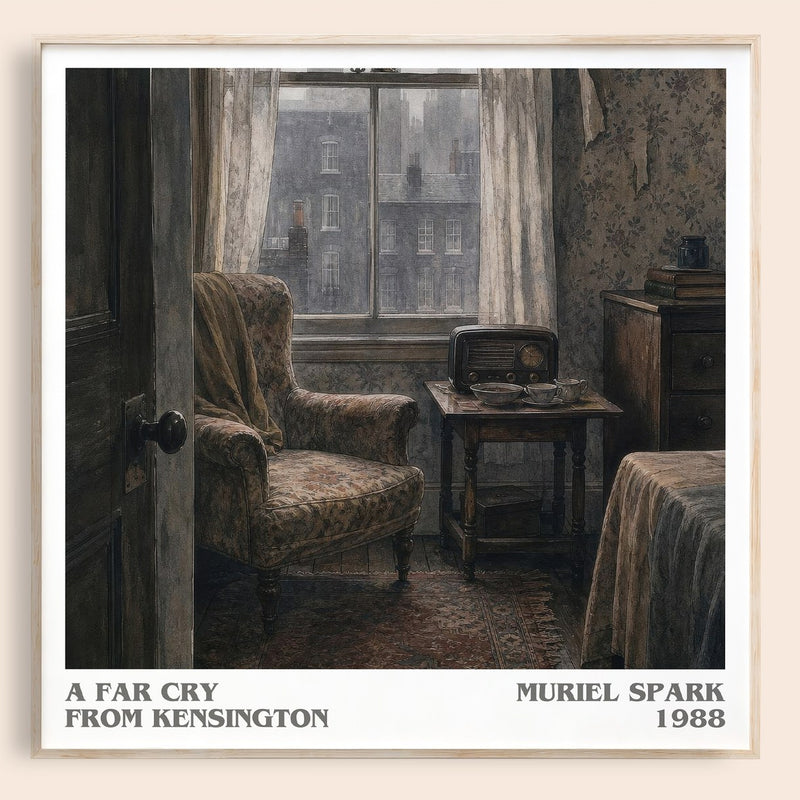 A Far Cry From Kensington literary book poster by Muriel Spark – framed literary art print