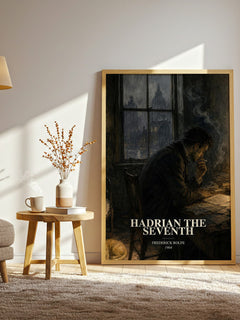 Hadrian the Seventh watercolour print in frame leaning in hallway – satire wall art