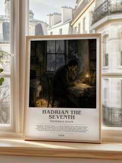 Hadrian the Seventh bookish print in frame leaning in hallway – satire wall art