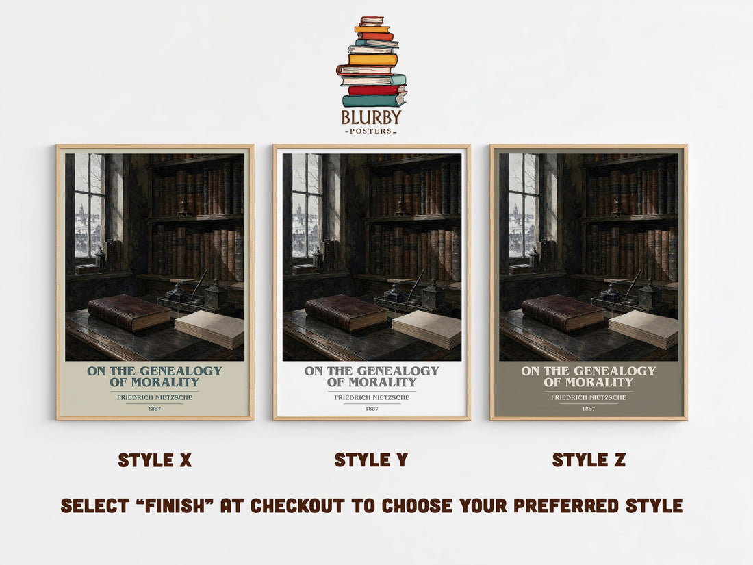 On the Genealogy of Morality book cover print in frame leaning in hallway – philosophy wall art