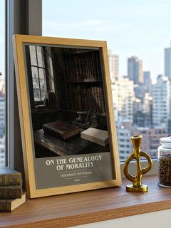 On the Genealogy of Morality book cover print framed by window – literary home decor