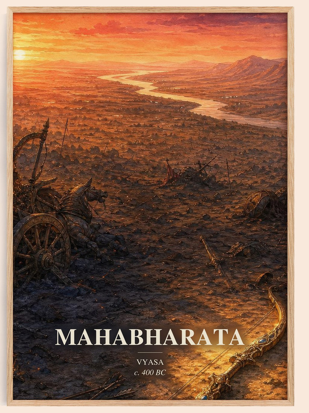 Mahabharata watercolour book poster by Vyasa – framed literary art print