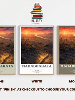 Mahabharata book cover print framed by window – Stone, White and Mocha side by side – choose your colour