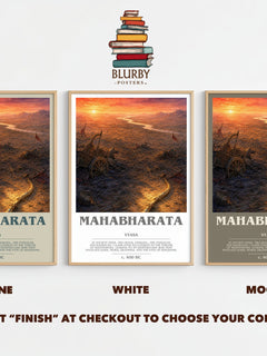 Mahabharata bookish print framed by window – Stone, White and Mocha side by side – choose your colour