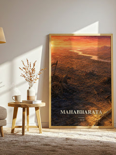 Mahabharata watercolour print in frame leaning in hallway – classic literature wall art