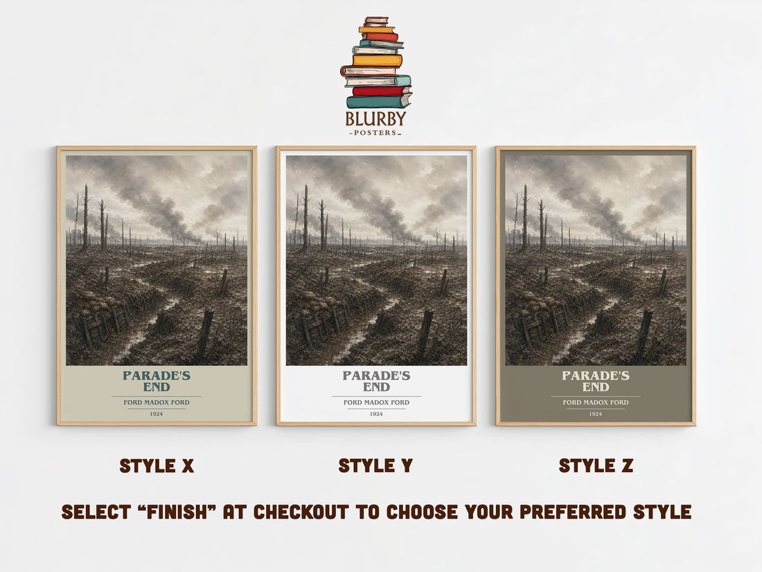 Parade's End book cover print in frame leaning in hallway – literary fiction wall art (mockup)