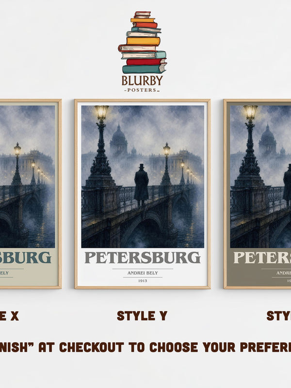 Petersburg book cover print in frame leaning in hallway – literary fiction wall art