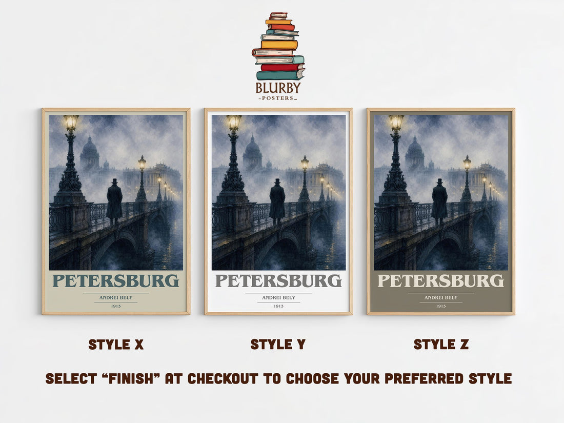 Petersburg book cover print in frame leaning in hallway – literary fiction wall art (mockup)