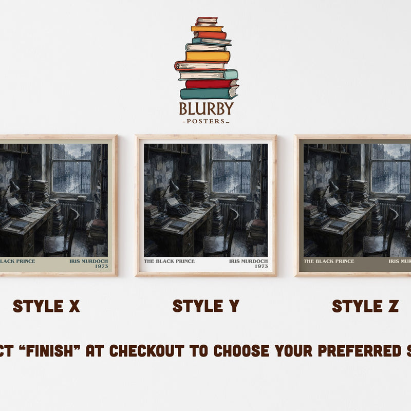 The Black Prince literary print in frame leaning in hallway – literary fiction wall art