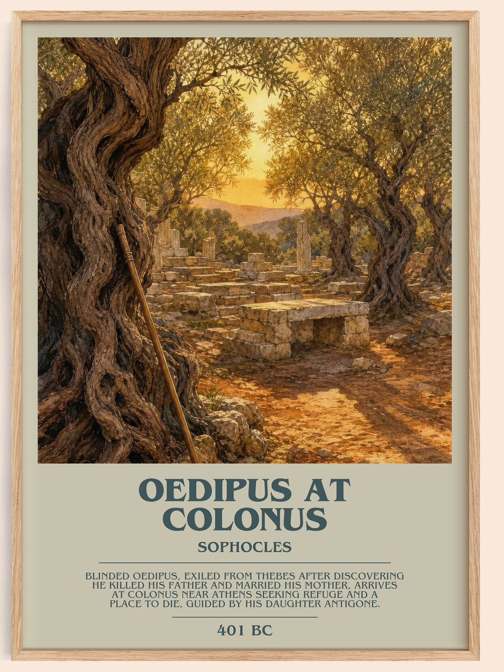 Oedipus at Colonus bookish book poster by Sophocles – framed literary art print