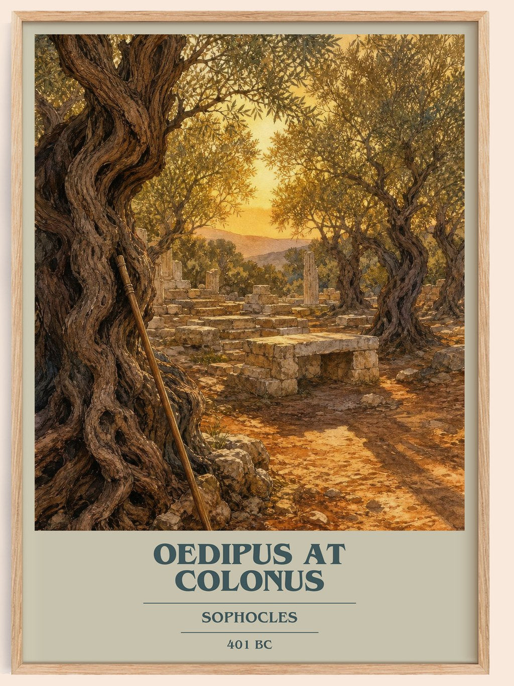 Oedipus at Colonus book cover book poster by Sophocles – framed literary art print