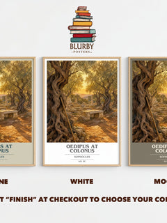 Oedipus at Colonus book cover print framed by window – Stone, White and Mocha side by side – choose your colour