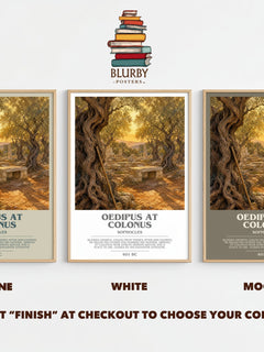 Oedipus at Colonus bookish print framed by window – Stone, White and Mocha side by side – choose your colour