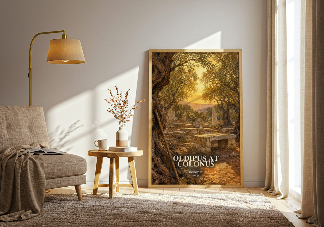 Oedipus at Colonus watercolour print in frame leaning in hallway – classic literature wall art