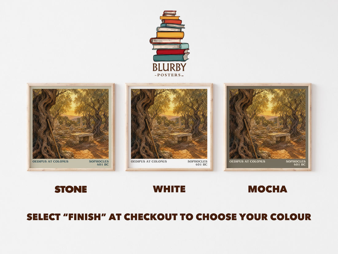 Oedipus at Colonus literary print framed by window – Stone, White and Mocha square prints side by side – choose your colour