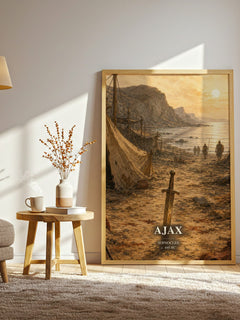 Ajax watercolour print in frame leaning in hallway – classic literature wall art