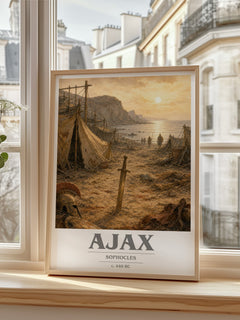 Ajax book cover print in frame leaning in hallway – classic literature wall art