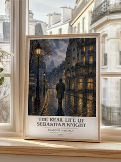 The Real Life of Sebastian Knight book cover print in frame leaning in hallway – literary fiction wall art