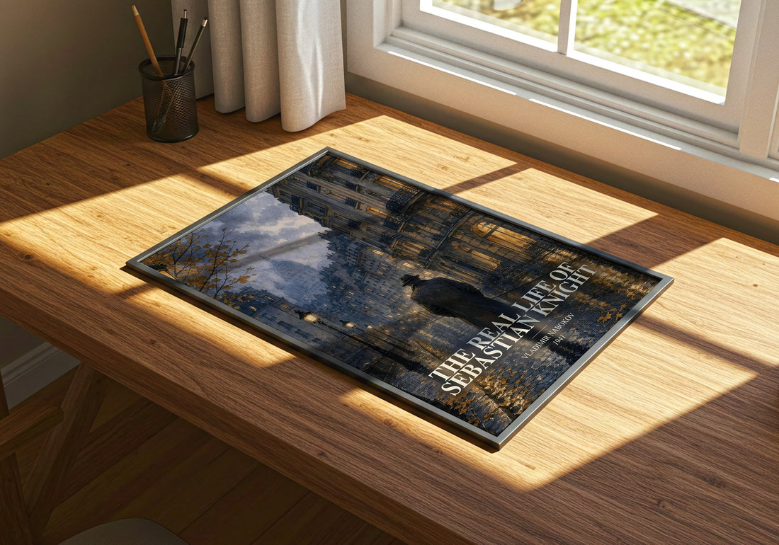 The Real Life of Sebastian Knight watercolour book poster framed on wall – literary fiction wall art