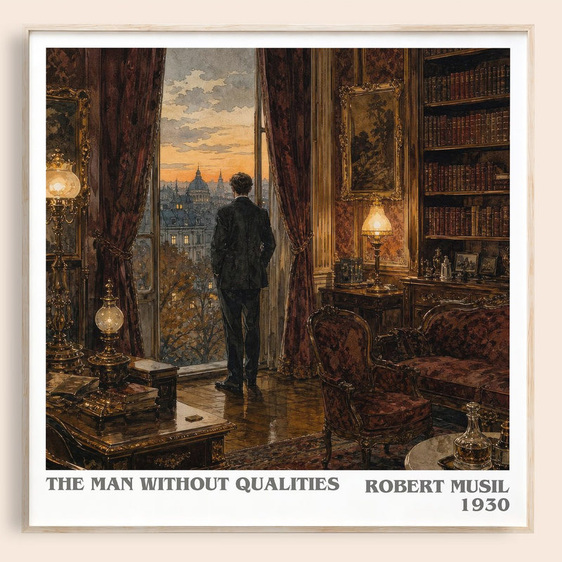 The Man Without Qualities literary book poster by Robert Musil – framed literary art print