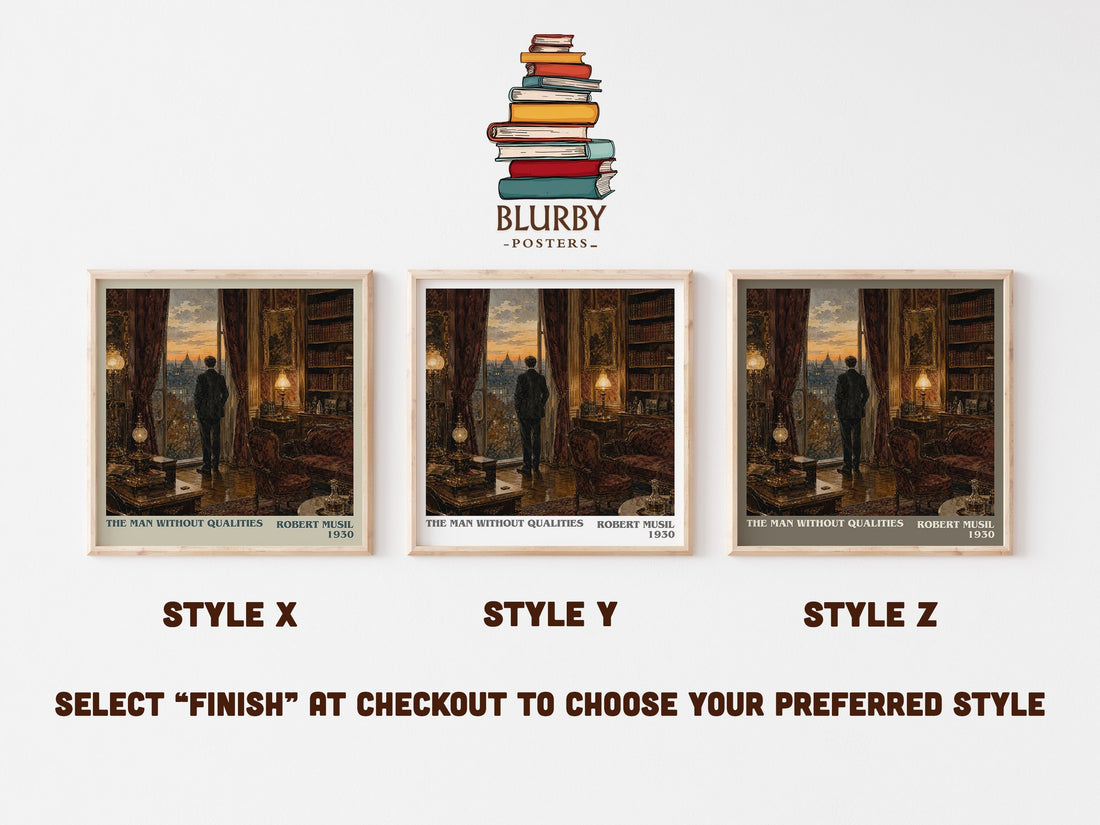 The Man Without Qualities literary print in frame leaning in hallway – literary fiction wall art (mockup)