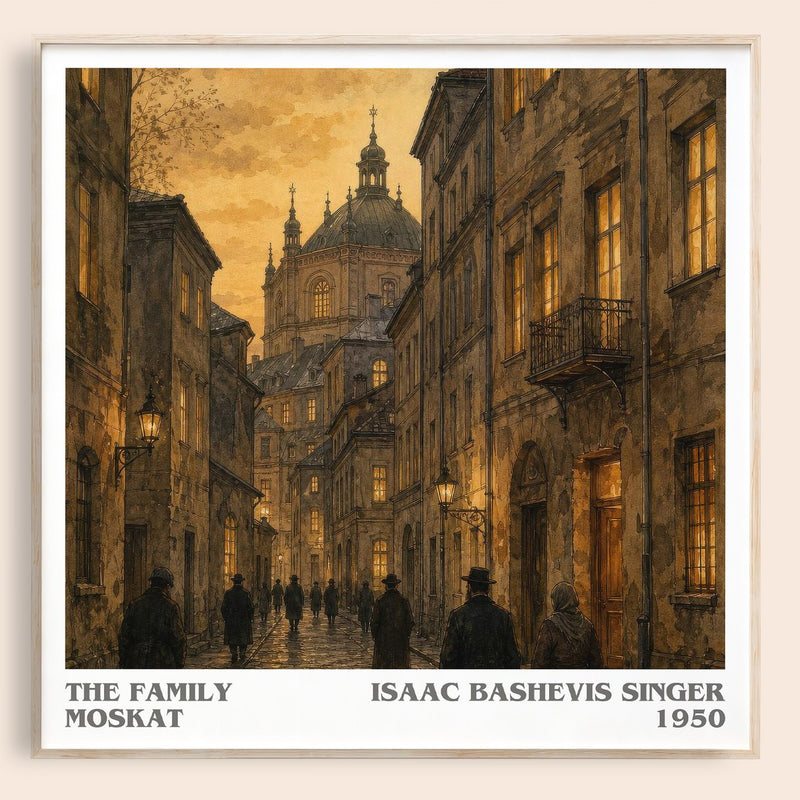 The Family Moskat literary book poster by Isaac Bashevis Singer – framed literary art print