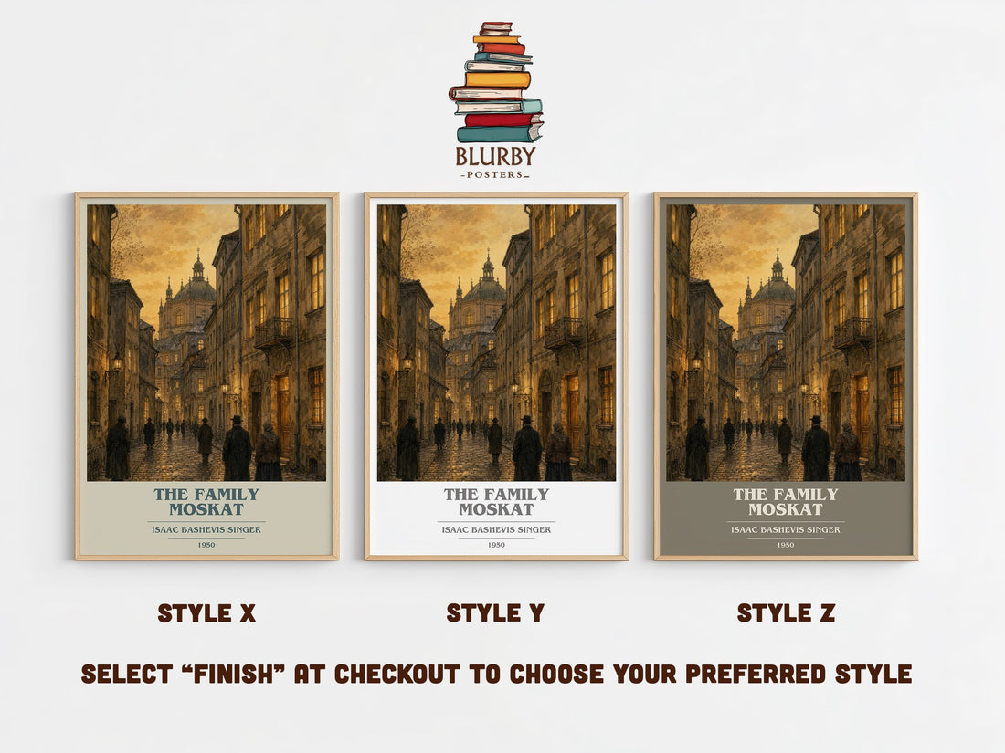 The Family Moskat book cover print in frame leaning in hallway – historical fiction wall art