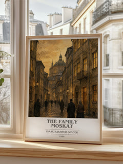 The Family Moskat book cover poster colour and style options – Isaac Bashevis Singer book art