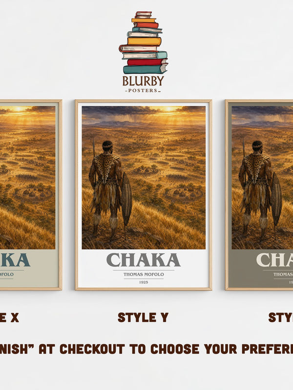 Chaka book cover print in frame leaning in hallway – historical fiction wall art
