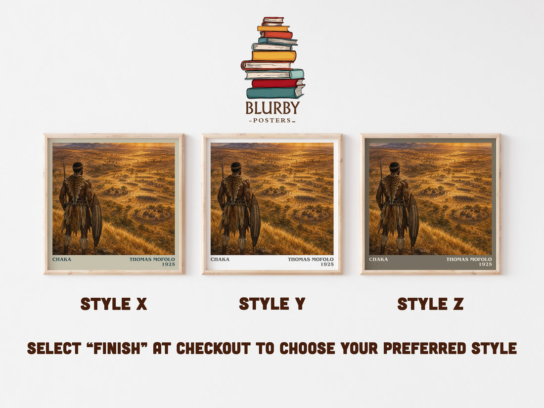 Chaka literary print in frame leaning in hallway – historical fiction wall art (mockup)