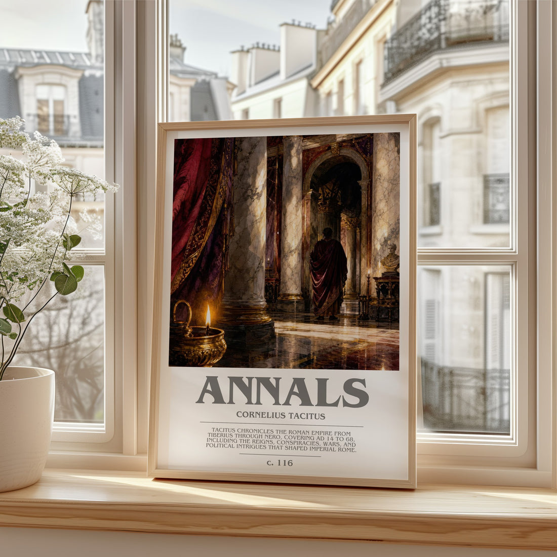 Annals bookish print in frame leaning in hallway – non fiction wall art