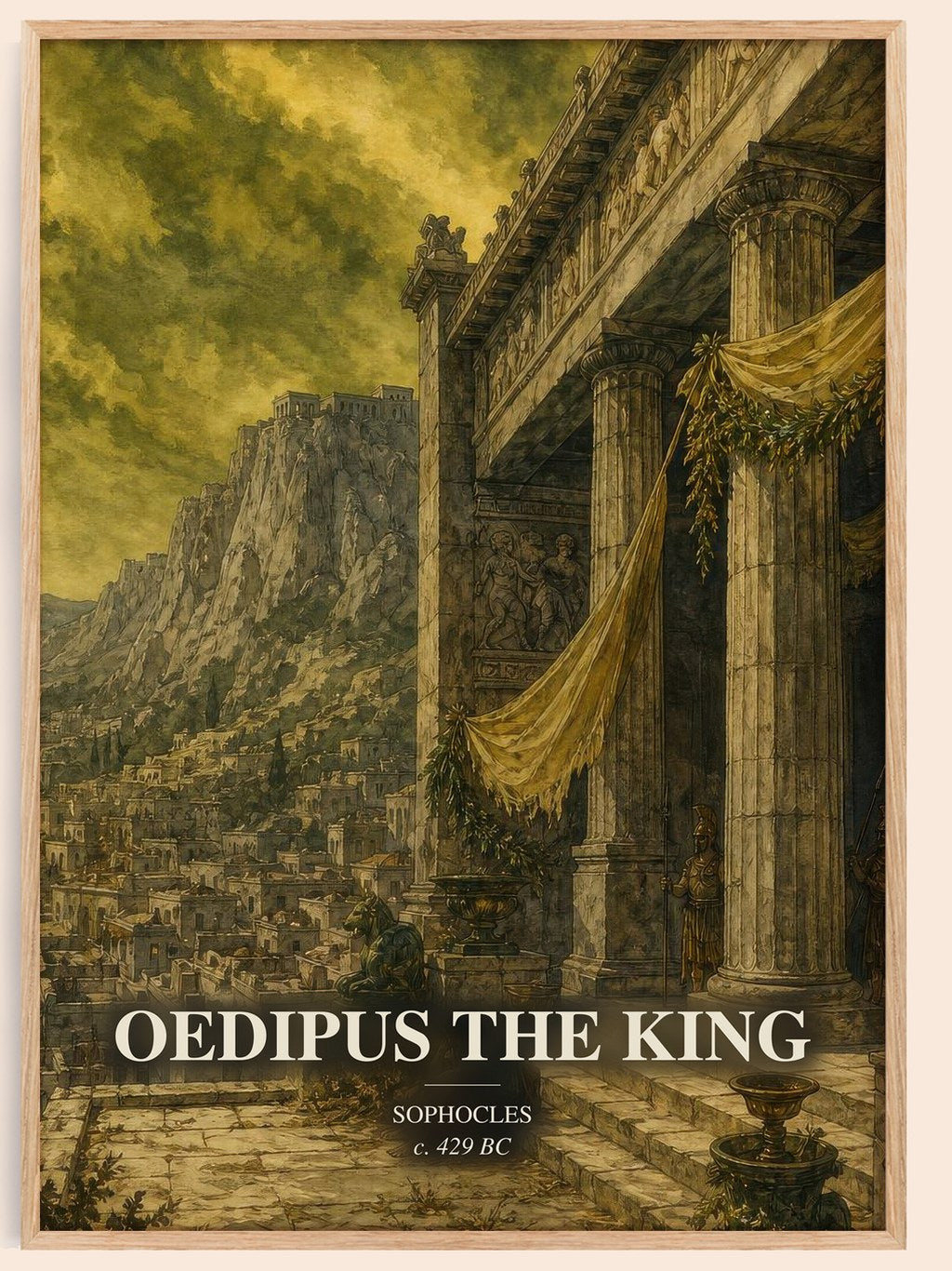 Oedipus the King watercolour book poster by Sophocles – framed literary art print