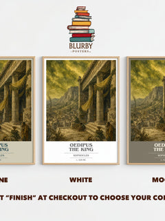 Oedipus the King book cover print framed by window – Stone, White and Mocha side by side – choose your colour