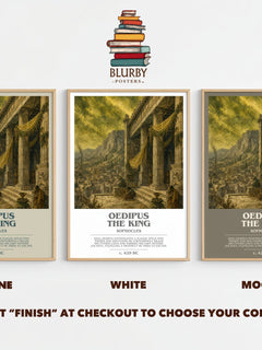 Oedipus the King bookish print framed by window – Stone, White and Mocha side by side – choose your colour