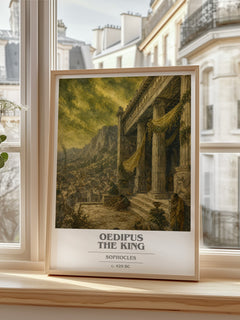 Oedipus the King book cover print in frame leaning in hallway – classic literature wall art